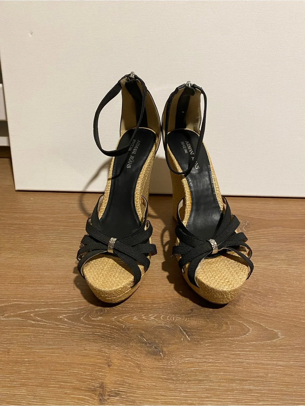 Armani Jeans Black Strappy Espadrille Platform Sandals